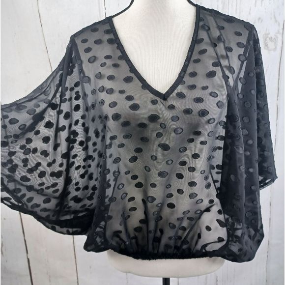 Elegant Black Sheer Polka Dot Women's Top - Picture 1 of 5